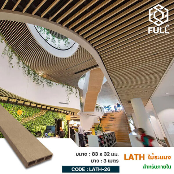 ไม้ระแนง ไม้เทียมสำเร็จรูป ตกแต่งฝ้า ผนัง เพดาน WPC Wood Composite Hollow Timber Tube 83 x 32 mm. FULL-LATH-26