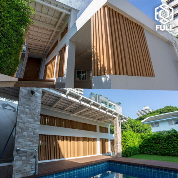 Wood and Plastic-1 ไม้ระแนง ไม้ผนังสำเร็จรูปภายนอก ลายไม้ธรรมชาติ Wood and Plastic Composite Timber Lath Partition 25 x 25 mm. FULL-LATH-01T